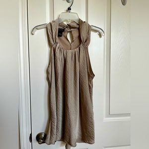 Taupe, Wide Shoulder Straps Gathered Front Tank Top. X-Large.